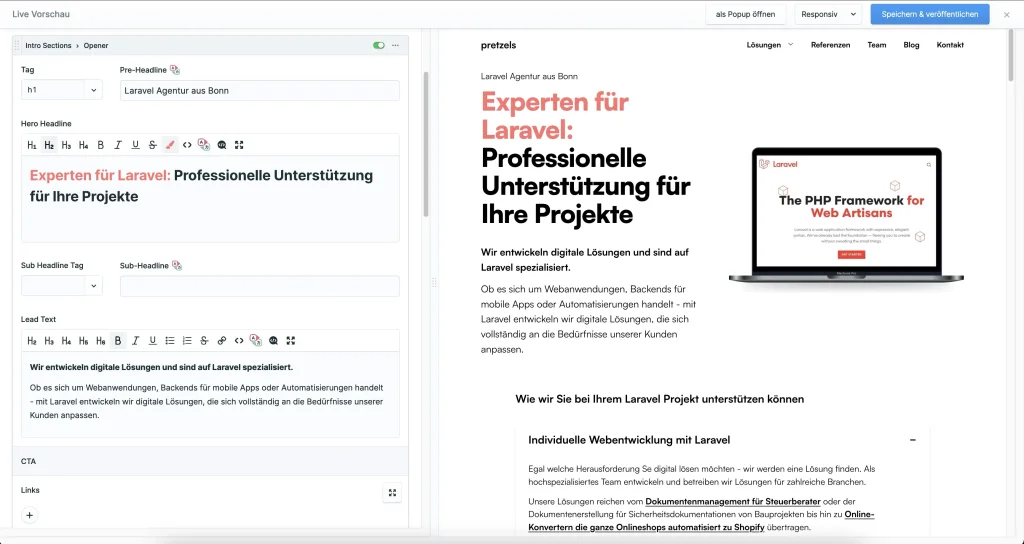 Statamic Fieldsets und Live-Preview.