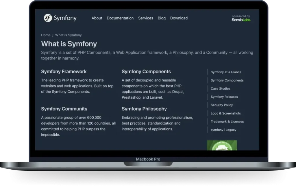 Symfony Website.
